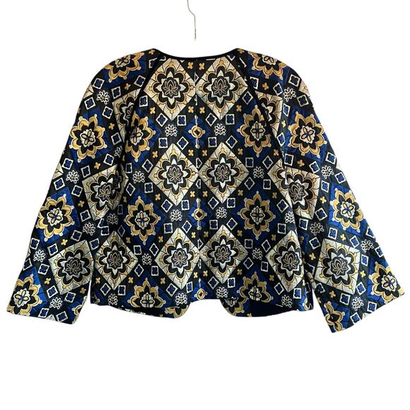 NWT Ann Taylor Loft Cropped Blazer L Jacket Quilted Open Front Jacquard Metallic - Picture 12 of 12